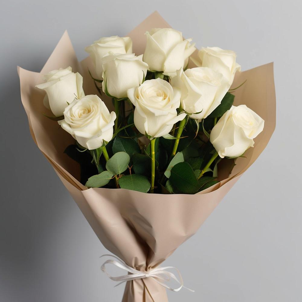 Букет 9 Белых роз Эдлесс Лав в Дьяконове