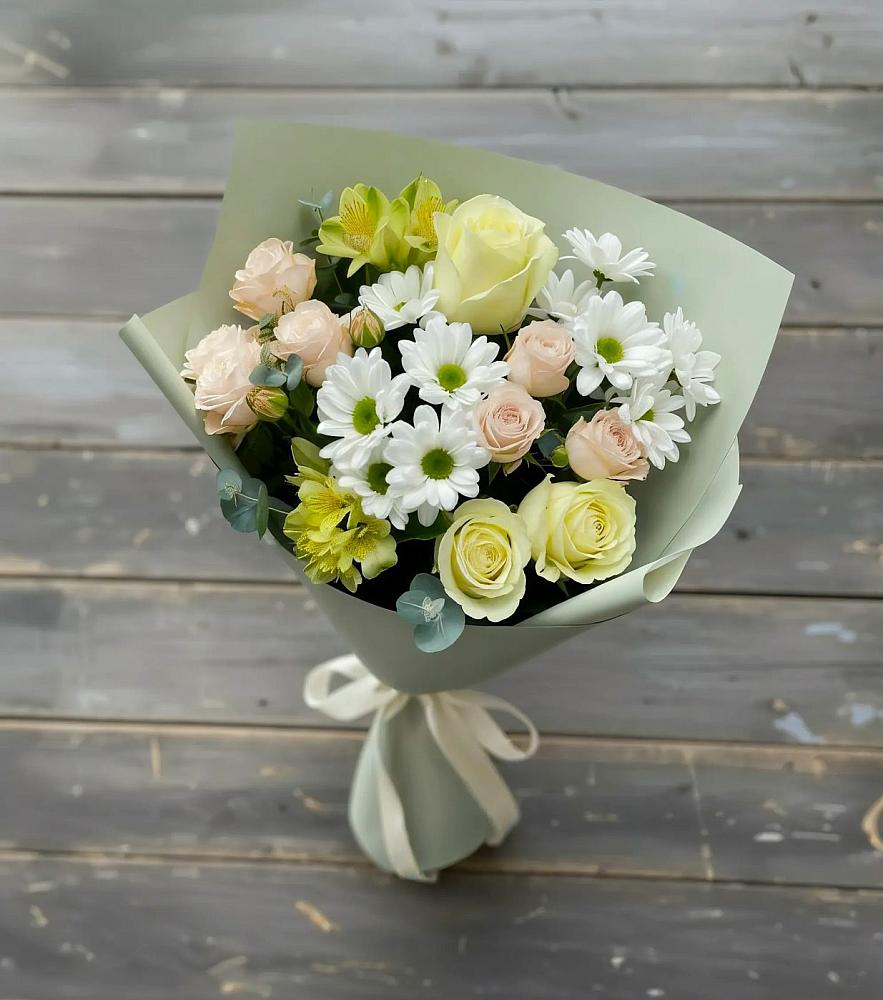 Букет цветов из: Альстромерии, Розы и Хризантемы в Дьяконове