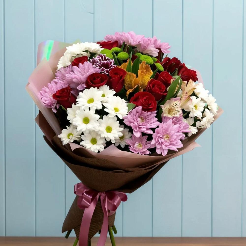 Букет цветов из: Розы, Хризантемы и Альстромерии в Дьяконове