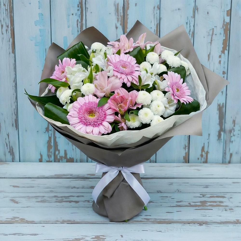 Букет цветов из: Герберы, Альстромерии и Хризантемы в Дьяконове
